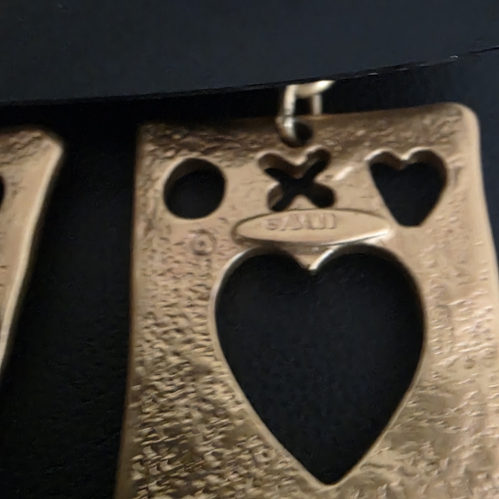 Gold Heart Dangle Earrings - Picture 6 of 7